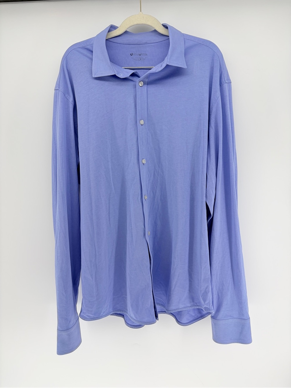 Untuckit Jersey Knit Long Sleeve Button Up Polo Cotton Light Blue XL